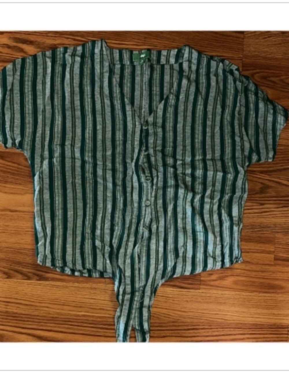 💚 DIP Green & White Striped Tie Front Blouse | Size XS